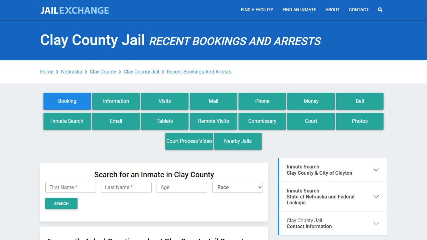 Clay County Jail & Sheriff NE Recent Arrests and Bookings