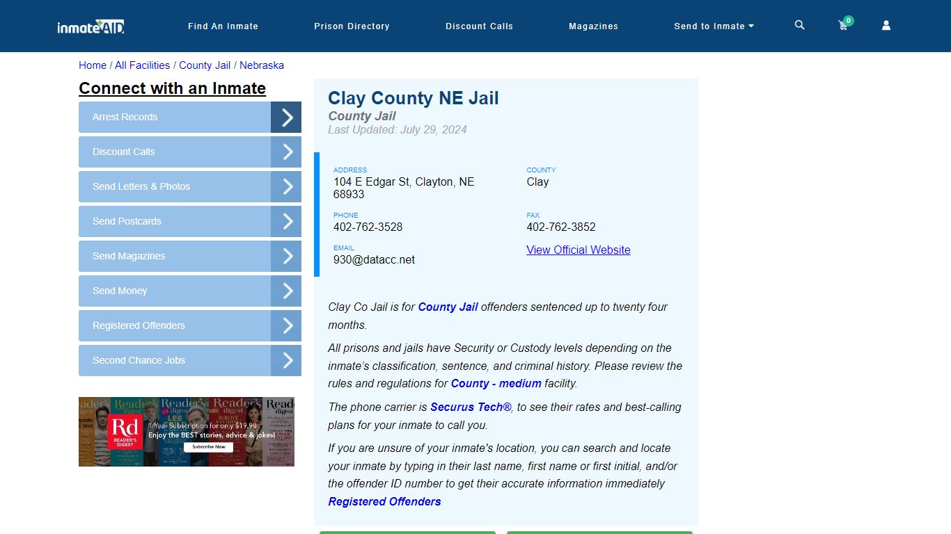 Clay County NE Jail - Inmate Locator