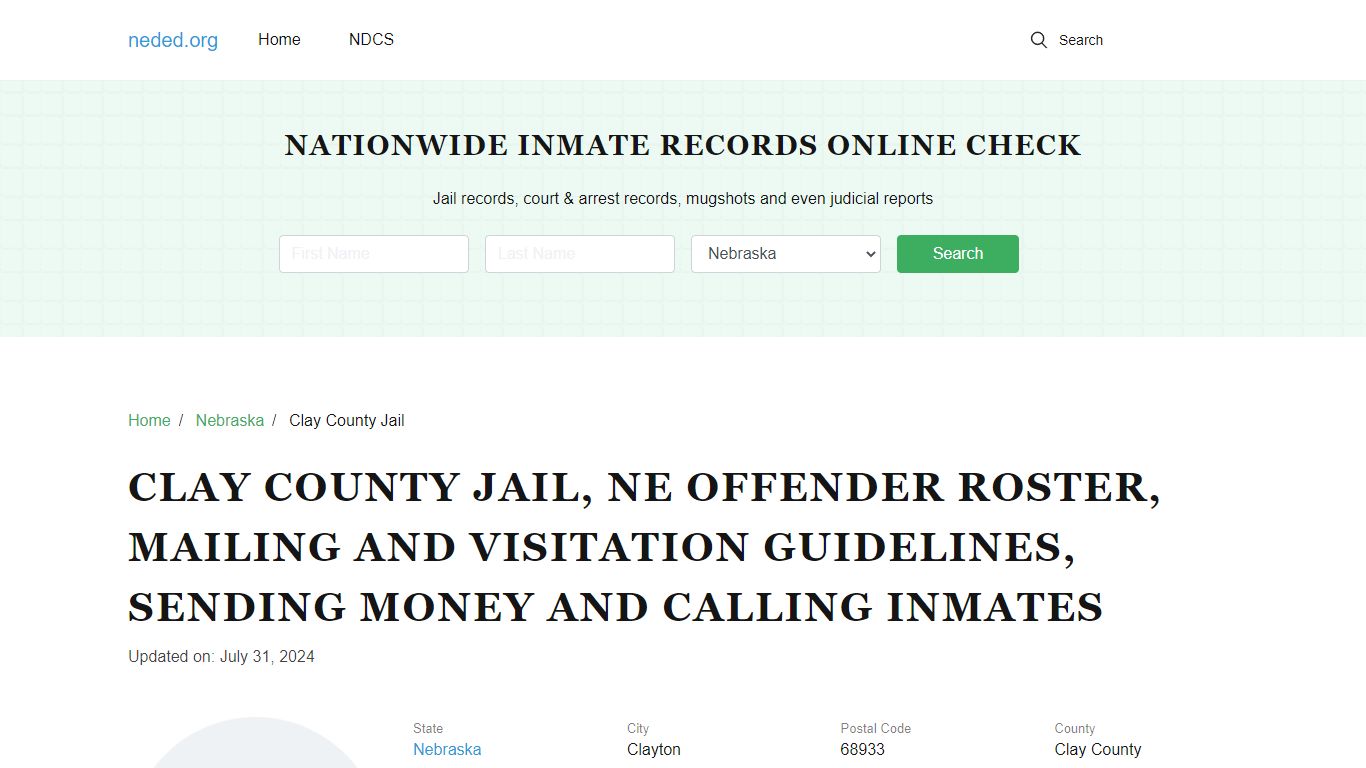 Clay County Jail, NE: Inmate Search, Visitation & Contact Info