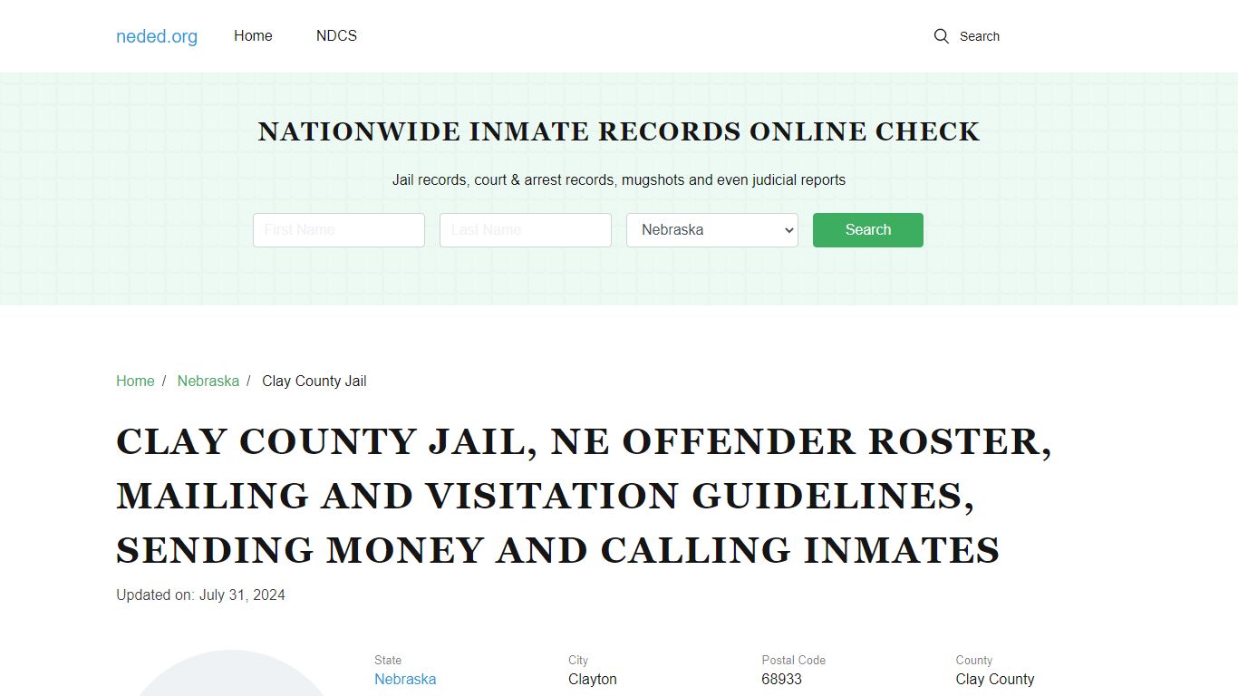 Clay County Jail, NE: Inmate Search, Visitation & Contact Info